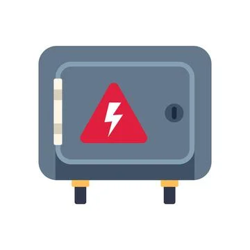Gray electrical cabinet showing a high voltage sign Illustrazione stock
