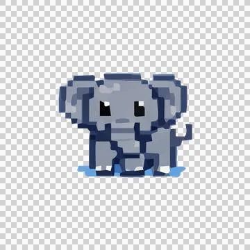 Gray Elephant Pixel Art Design Vector イラスト素材