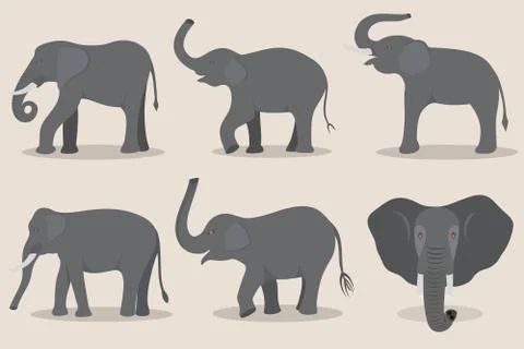Gray elephant set Stock Illustration