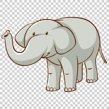 Gray Elephant Standing Alone Cartoon Style Ilustração Stock