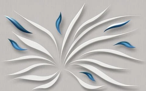 Gray fabric background, abstract white and blue waves in the shape of a flower Stock Illustration