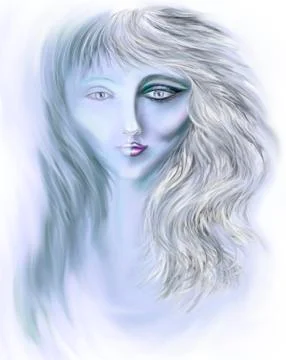 Gray female face illustration. Half face makeup and half no makeup Stock Illustration