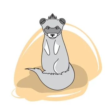 Gray ferret on orange background. Animals illustration in flat style Stock Illustration