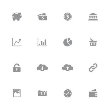 Gray finance and technology simple flat icon set Stock Illustration