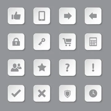 Gray flat computer and miscellaneous icon set on rounded rectangle button Stock Illustration
