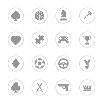 Gray flat game icon set with circle frame Stock Illustration