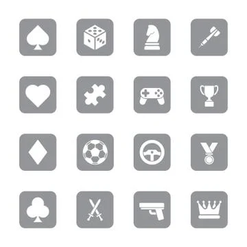 Gray flat game icon set on rounded rectangle Stock Illustration