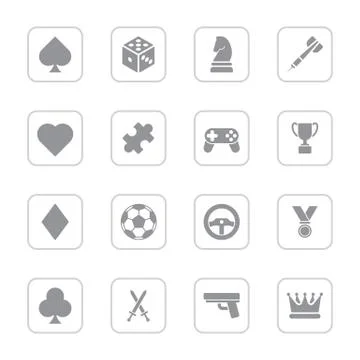Gray flat game icon set with rounded rectangle frame Illustrazione stock