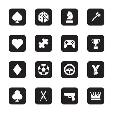 Gray flat game icon set on rounded rectangle Stock Illustration