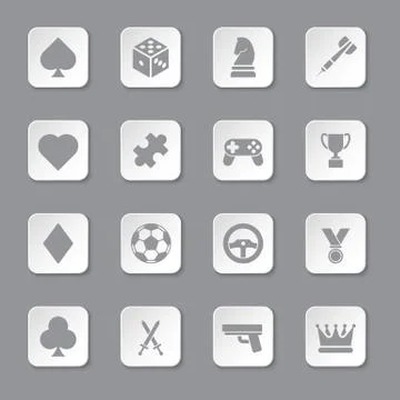 Gray flat game icon set on rounded rectangle button 库存插图