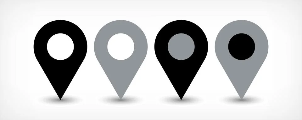 Gray flat map pin sign location icon with shadow Illustrazione stock