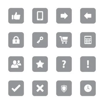 Gray flat miscellaneous icon set on rounded rectangle Stock Illustration