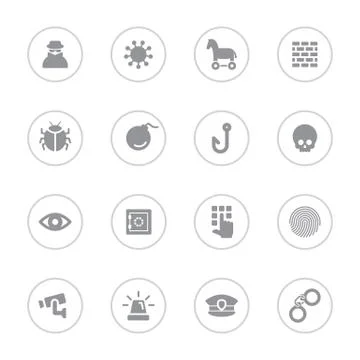Gray flat security icon set with circle frame Stock Illustration
