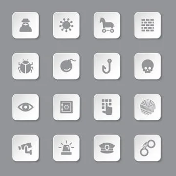 Gray flat security icon set on rounded rectangle button Stock Illustration