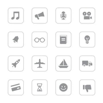 Gray flat transport and miscellaneous icon set with rounded rectangle frame Stock Illustration