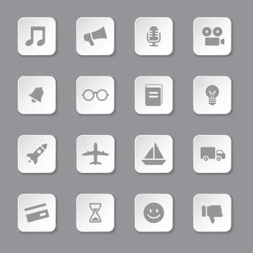 Gray flat transport and miscellaneous icon set on rounded rectangle button Stock Illustration