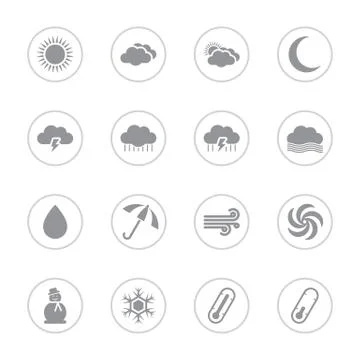 Gray flat weather icon set with circle frame Stock Illustration