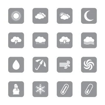 Gray flat weather icon set on rounded rectangle Stock Illustration