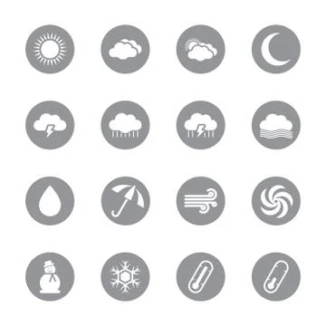 Gray flat weather icon set on circle Stock Illustration