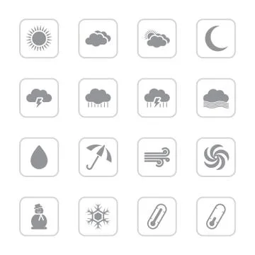 Gray flat weather icon set with rounded rectangle frame Stock Illustration