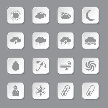 Gray flat weather icon set on rounded rectangle button Illustrazione stock
