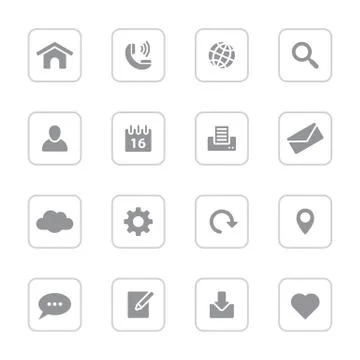 Gray flat web and technology icon set with rounded rectangle frame 스톡 일러스트