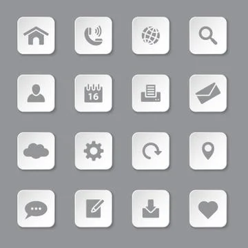 Gray flat web and technology icon set on rounded rectangle button 스톡 일러스트