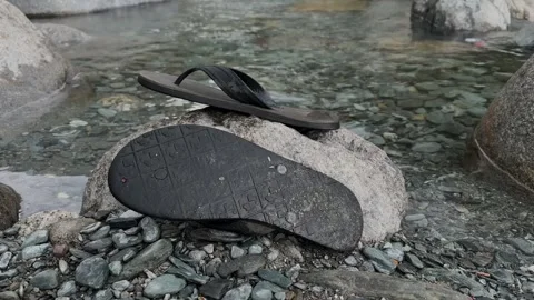 Gray flip flop isolated on the river side Stock Footage 276254611