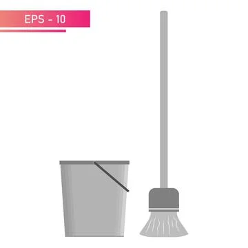 A gray floor mop and a gray bucket. Realistic design. On a white background Stock-Illustration