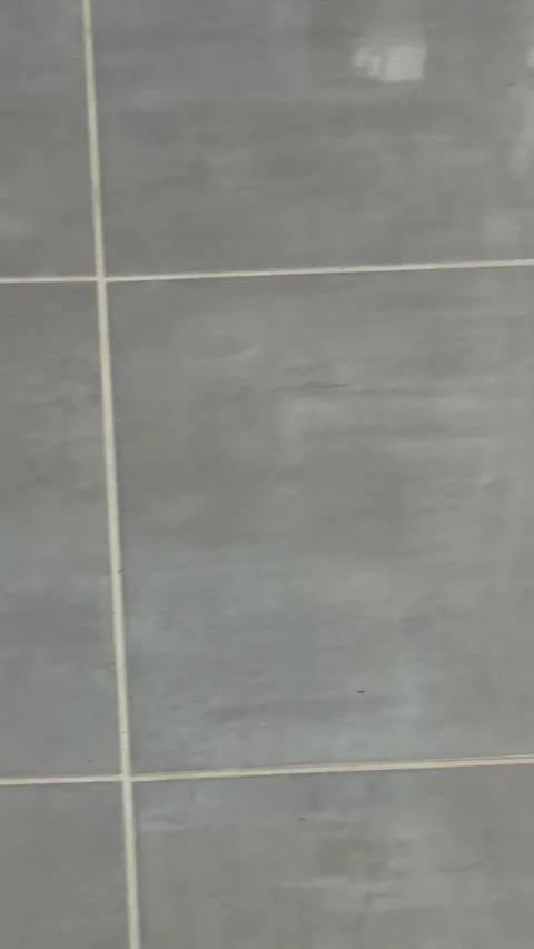 Gray floor tiles and intersecting grout lines indoors Stock Footage 346409356