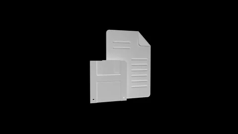 Gray Floppy Disk with Document Icon on Black Background Signifying Data Stora Stock Footage 341921691