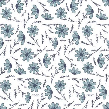 Gray flower with stem and leaf trending organic seamless pattern, wallpaper w Stock Illustration