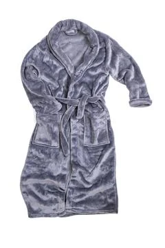 Gray fluffy bathrobe, isolated on white background Stock Photos