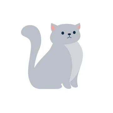 Gray fluffy cat. Vector illustration in a flat style on a white background Stock Illustration