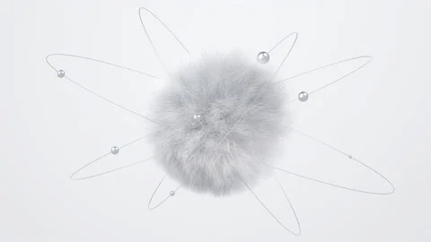 Gray fluffy sphere and metallic balls. Abstract animation, 3d render. Stock Footage 138406920