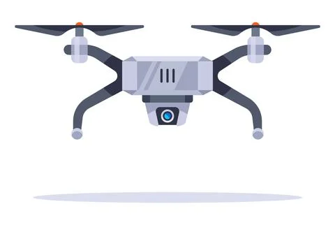Gray flying drone with a video camera on the body Stock Illustration