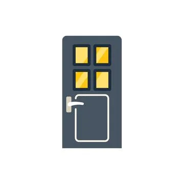 Gray front door with four yellow glass panes and metal handle Ilustración de archivo