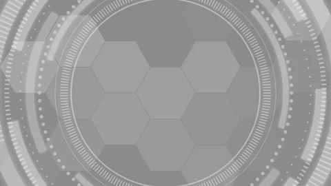 Gray futuristic background with hexagonal grid and circular HUD element. Stock Footage 250602025
