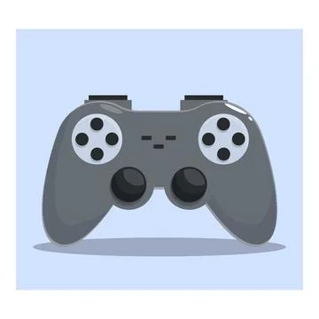 Gray gamepad controller resting on a light blue background 스톡 일러스트