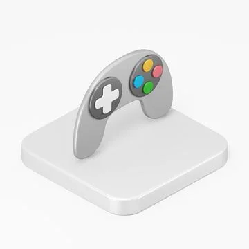 Gray gamepad icon with multicolored buttons. 3d rendering square button key i Stock Illustration