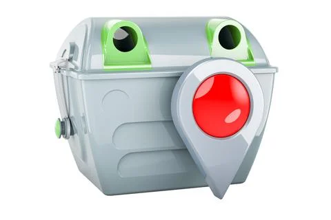 Gray garbage container with map pointer, 3D rendering Stockillustratie