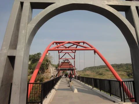 Gray gate in front of the bridge. Stock Photos