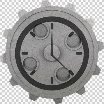 Gray gear with clock against white background Stock Photos