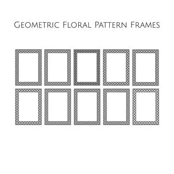 Gray Geometric Floral Pattern Rectangle Frame Set, Solid Filled Bold Orname.. イラスト素材