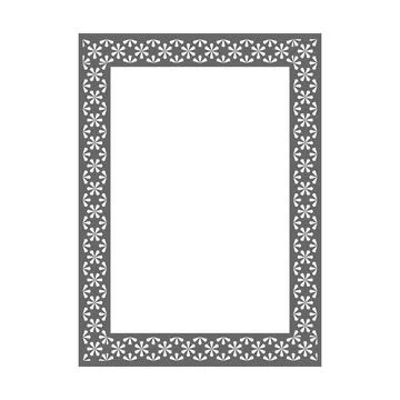 Gray Geometric Floral Pattern Rectangle Frame, Solid Filled Bold Ornamental.. イラスト素材