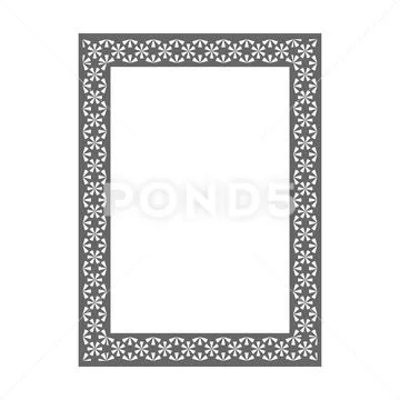 Gray Geometric Floral Pattern Rectangle Frame, Solid Filled Bold Ornamental.. Stockillustratie