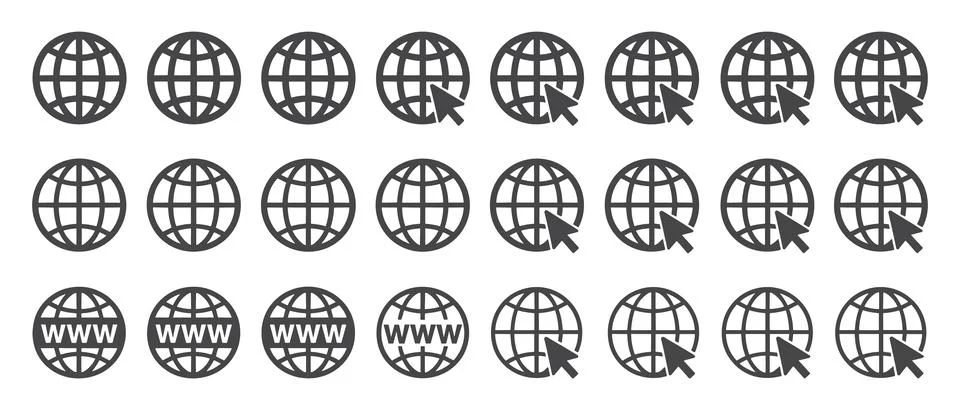 Gray globe with and without mouse pointers and www text Stock Illustration