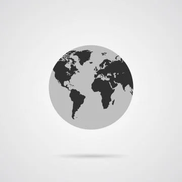 Gray Globe Icon with Dark Gray Continents Stock Illustration