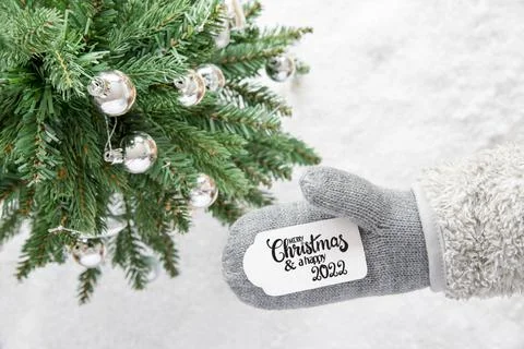 Gray Glove, Tree, Silver Ball, Merry Christmas And Happy 2022 Stock Photos