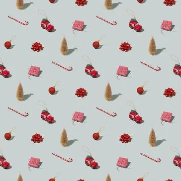 Gray green background pattern with Christmas, New Year symbol attribute objects Foto stock